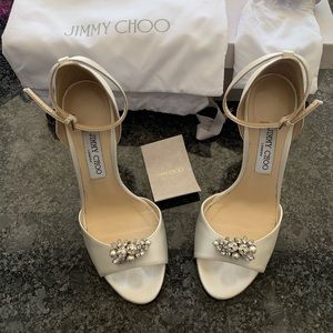 Jimmy Choo Tori Satin Sandals in Ivory.
